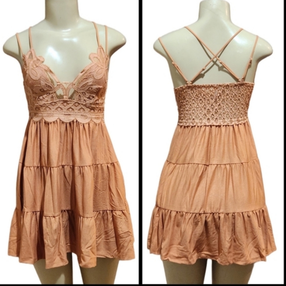 Brand New Zenana Butter Orange Crochet Ruffle Lace Dress.